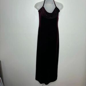 Jessica McClintock Gunne Sax Vintage low back Dark Red Maroon Velour Dress sz 9